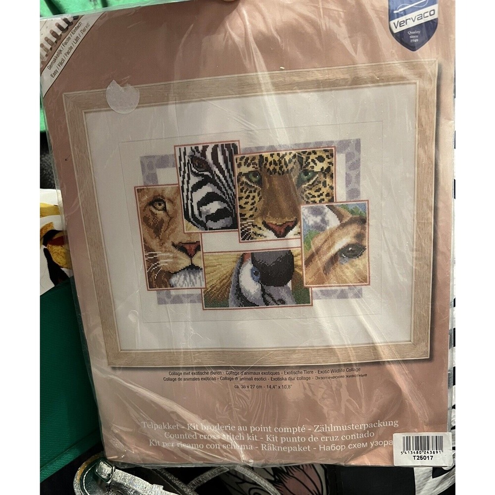 Vercaco Cross Stitch Collage Kit Wildlife Cats Zebra Bird‎ Deer Nature Animals